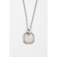 IDR Sekizgen Geometrik Kolye - Düz Ezme İthal Zincirli Unisex Gümüş Kaplama Kolye - 60 cm