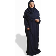 Hürrem Bone Lacivert Iki Parça Namaz Elbisesi Dokuma Kendinden Desenli 2502_02