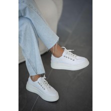 Rümeysa Lefkoşa Kadın Keten Kalın Taban Spor Ayakkabı Beyaz