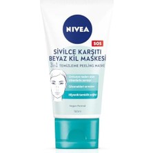 Nıvea Sivilce Karşıtı 3'ü 1 Arada Beyaz Kil Maskesi 150ML, Temizleme, Peeling, Siyah Nokta Arındırıcı, Gözenek Arındırıcı, Yüz Temizleyici, Pürüzsüzleştirici, Vegan Formül