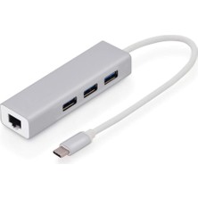 USB Type C Ethernet 1000MBPS - 1 Gigabit Adaptör ve 3 USB Bağlantı Noktası 3.0 Data Hub MacBook Air/pro iMac Acer Asus Hp ile Uyumlu - Gümüş