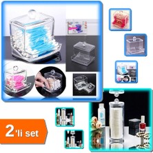 Hereveoyuncak Kapaklı Kulak Çubuğu Düzenleyici + Makyaj Pamuğu Organizeri - 2li Set DEF123