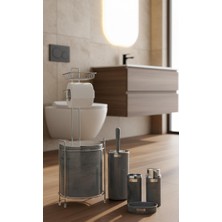 Okyanus Home  Yuvarlak Kromlu Mermer Desen Yedekli Wc Kağıtlık ve 6 Parça Banyo Seti