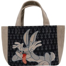 Dogo Kadın Vegan Siyah Medium Tote Bag - Warner Bros Bugs Bunny Playful Bugs Tasarım