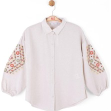 Nk Kids Kız Çocuk Kolları Işlemeli Keten Gömlek 36417 Krem