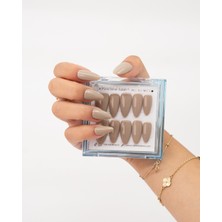 Takma Takma 10'lu KahverengiUzun Badem  TT1334 Tekrar Kullanılabilir El Yapımı Protez Takma Tırnak - Kahverengi-L