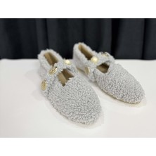 Ayakcity Kadın Inci ve Tuğra Detaylı Peluş Babet - Gri - 38