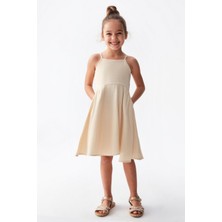 Nk Kids Kız Çocuk Petek Doku %100 Pamuk Elbise 76503 Krem