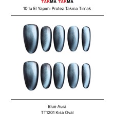 Takma Takma 10'lu Mavi Kısa Oval TT1201 Tekrar Kullanılabilir El Yapımı Protez Takma Tırnak - Mavi-XS