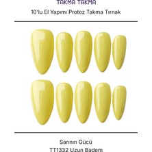 Takma Takma 10'lu Sarı Kısa Badem TT1332 Tekrar Kullanılabilir El Yapımı Protez Takma Tırnak - Sarı-XS