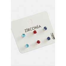 Gümüş Takıcım 6 Adet Yuvarlak Zirkon Tek Taşlı Küpe