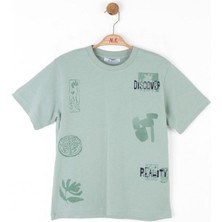 Nk Kids Erkek Çocuk 8-14 Yaş %100 Pamuk Desenli T-Shirt 48351 Mint