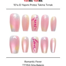 Takma Takma 10'lu Pembe Orta Balerin TT1153 Tekrar Kullanılabilir El Yapımı Protez Takma Tırnak - Pembe-M