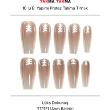 Takma Takma 10'lu Pembe Uzun Balerin TT1171 Tekrar Kullanılabilir El Yapımı Protez Takma Tırnak - Pembe-S