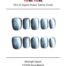 Takma Takma 10'lu Mavi Kısa Kare TT1203 Tekrar Kullanılabilir El Yapımı Protez Takma Tırnak - Mavi-XS