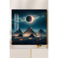 KutuTR 3D Görünümlü Temperli Cam Tablo – Giza Piramitleri ve Güneş Tutulması 33X33 cm Uv BASKI-CTK071