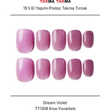 Takma Takma 15'li Mor Kısa Yuvarlak TT1318 Tekrar Kullanılabilir El Yapımı Protez Takma Tırnak - Mor-XS