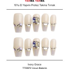 Takma Takma 10'lu Ten Rengi  Uzun Balerin TT0972 Tekrar Kullanılabilir El Yapımı Protez Takma Tırnak - Ten Rengi-M