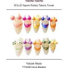 Takma Takma 10'lu Renkli Uzun Badem TT1428 Tekrar Kullanılabilir El Yapımı Protez Takma Tırnak - Renkli-L