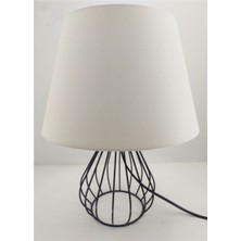 Decodelight Rustic Metal Kafes Ferforje Ayaklı Beyaz  Başlıklı  Abajur Masa Lambası