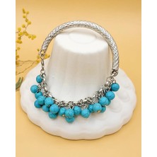 Nevoka Turkuaz Salkım Taşlı Silver Renk Bileklik