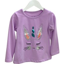 Mojo Bebek Mojo Kız Çocuk Tavşan Nakışlı Uzun Kol T-shirt 523408 Mor