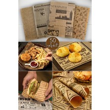 MCM Group 50 Adet Kendinden Desenli Yağlı Kağıt Vintage Gazete Desen Servis ve Sunum Kağıdı Karışık Desen