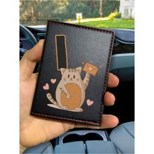 Nurdic Desenli Ruhsat Kabı Logolu Oto Kılıfı Deri Dikişli Araç Ruhsat Koruyucu I Harfi Kedili