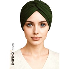 NF ND ENEFENDİ Düğümlü Dış Bone Haki | Hazır Bağlı Sosyete Yarım Şal Modeli | Tesettür Rahat ve Şık Bone