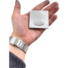 Oya Silver Çizgi Desenli Ortası Oval Kare Gümüş El Aynası Os