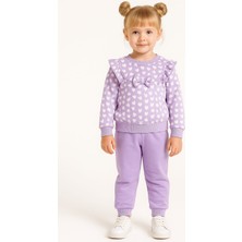 Gigi Giyim Kolları Fırfırlı Fiyonk Detaylı Kız Çocuk Takım Mor