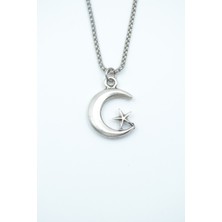 IDR Ay Yıldız Gümüş Kaplama Örme Zincir Kolye