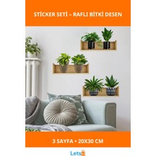 Letsii Raflı Bitki Tasarımlı Yapışkanlı Sticker 20X30 cm 3 Adet