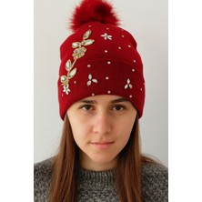 Abarta Kadın Örgü Taşlı Ponponlu Bere Standart