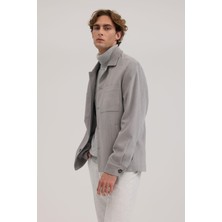 Jakamen Gri Slim Fit Gömlek Yaka Mont
