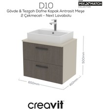 Creavit D10 Next Lavabo Dolabı Iki Çekmeceli 65 cm Dafne Gövde Antrasit Meşe Kapak