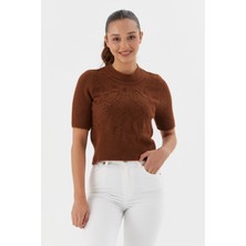 Shopping Shop Kabartma Desenli Kısa Kol Bluz Kahve