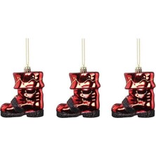 My Balli Store Yılbaşı Süsü Siyah Tokalı 3'lü Çizme Kırmızı 7 cm