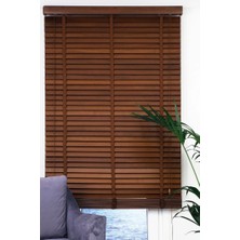YS Perde Tasarım Wooden Blinds Doğal Ahşap Jaluzi Perde 50 mm,Alüminyum Kasalı - Ceviz Kurdelalı