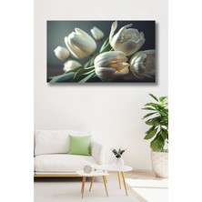 GülsenArt Amesburry Dekoratif Beyaz Lale Yatay Hd Dijital Baskı Salon Oturma Odası Kanvas Tablo