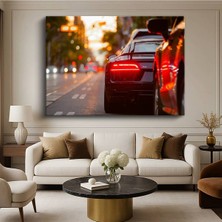 Audi R8 Gece Görünümü Kanvas Tablo Şehir Işıkları Parlayan Süper Otomobil Tablo