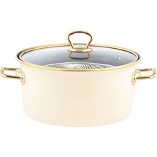 3 Adet  Hometime Emaye Kızartma Tenceresi 22 cm Krem