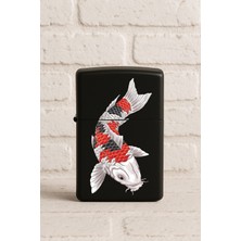 Nurdic Uv Baskılı Desenli Metal Benzinli Siyah Çakmak Cep Çakmağı - Koi