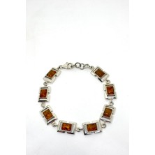 Oya Silver Amber Zerafeti-Kehribar Taşlı Gümüş Bileklik