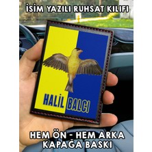 Nurdic Sarı Lacivert Ön Arka Baskılı Oto Araç Ruhsat Kabı Kartlık Deri Isim Yazılı Kişiye Özel Cüzdan