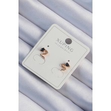 Claris Xuping Rose Renk Siyah Zirkon Taşlı Kıvrımlı Küpe