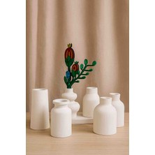 Hbnc 6’lı Taştozu Dekoratif Vazo Seti – Minimalist Beyaz Seramik Görünü