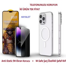 Tkgz İphone 17 Uyumlu Anti-Static Ekran Koruyucu HAYALET + M-Safe Şarj Özellikli Arka Klıf Şeffaf
