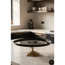 Kristal Market El Yapımı Kristal Siyah Gold Detaylı Vertical Desenli Ayaklı Dekoratif Sunumluk Ayaklı Kase