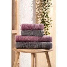 Mira Home 4 Parça Büyük Boy Banyo Havlu Takımı &AMP;#37;100 Pamuklu Marena Antrasit Mürdüm